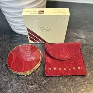 Shaklee Ruby Red & Gold Loose Powder Folding Compact W Mirror & Puff, New In Box